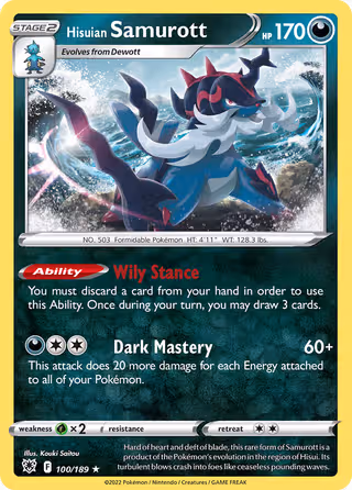 Hisuian Samurott 100/189 Pokemon card