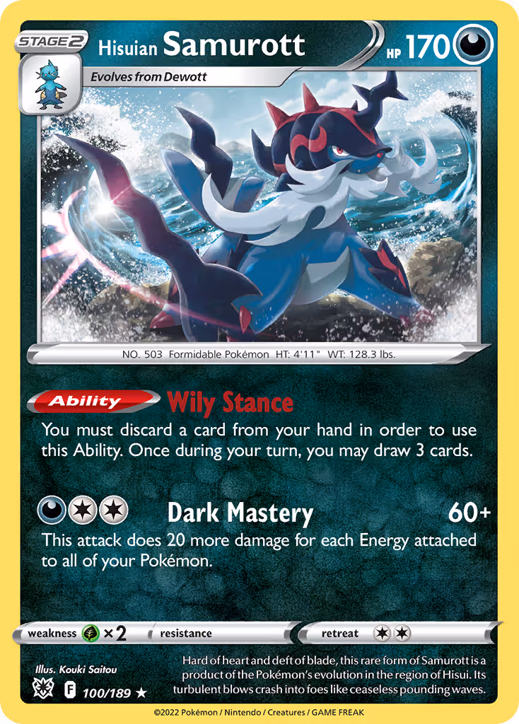 Hisuian Samurott 100/189 Pokemon card
