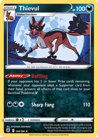 Thievul 104/189 Pokemon card
