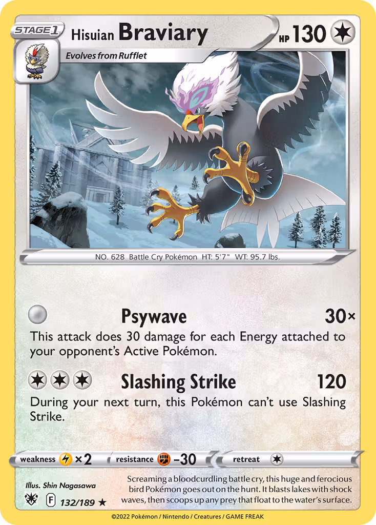 Hisuian Braviary 132/189 Pokemon card