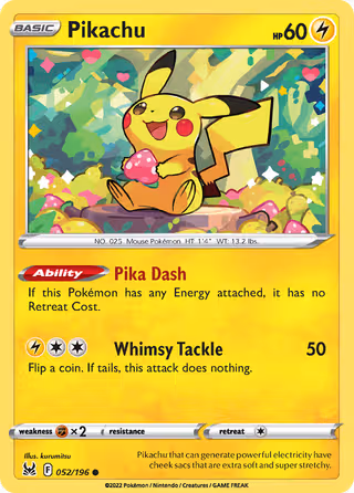 Pikachu 52/196 Pokemon card