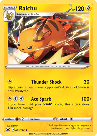 Raichu 53/196 Pokemon card