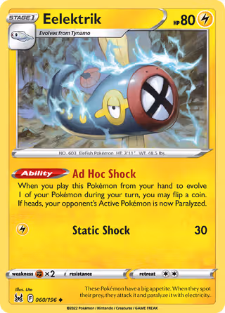 Eelektrik 60/196 Pokemon card