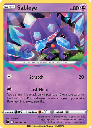 Sableye 70/196 Pokemon card