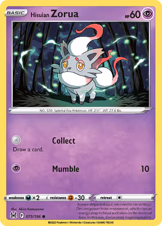 Hisuian Zorua 75/196 Pokemon card