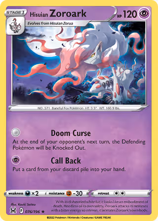 Hisuian Zoroark 76/196 Pokemon card