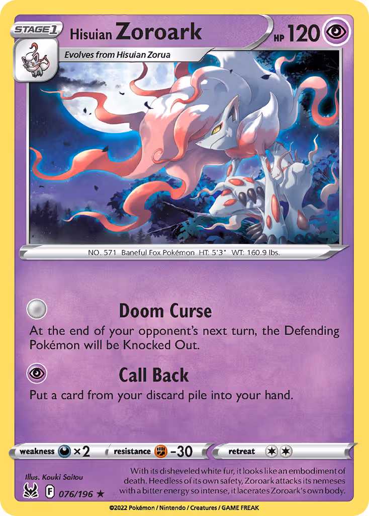 Hisuian Zoroark 76/196 Pokemon card