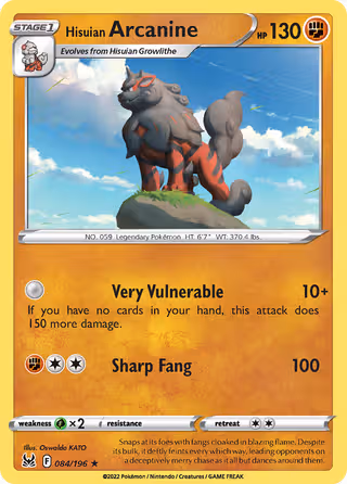 Hisuian Arcanine 84/196 Pokemon card