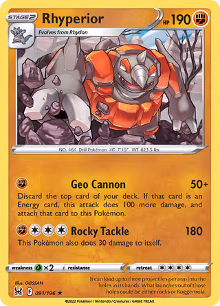 Rhyperior 91/196 Pokemon card