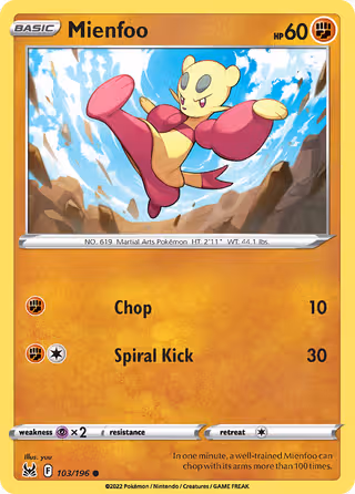 Mienfoo 103/196 Pokemon card