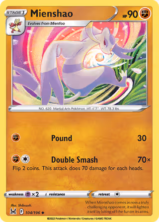 Mienshao 104/196 Pokemon card