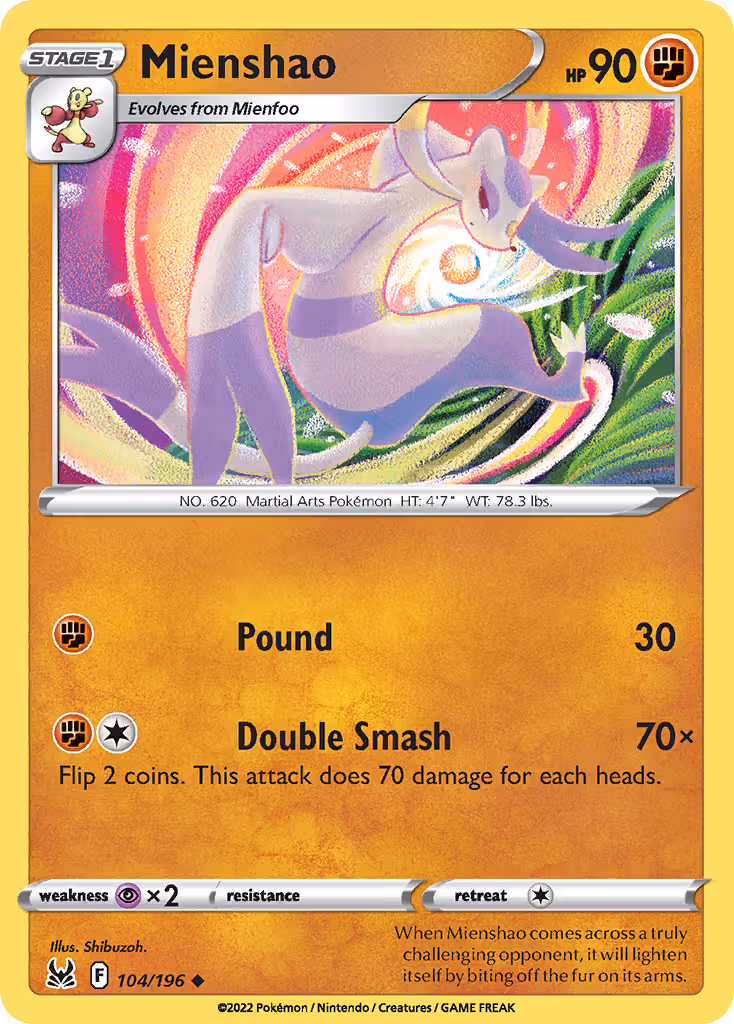 Mienshao 104/196 Pokemon card