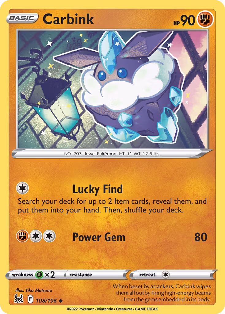 Carbink 108/196 Pokemon card