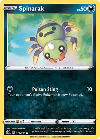 Spinarak 112/196 Pokemon card