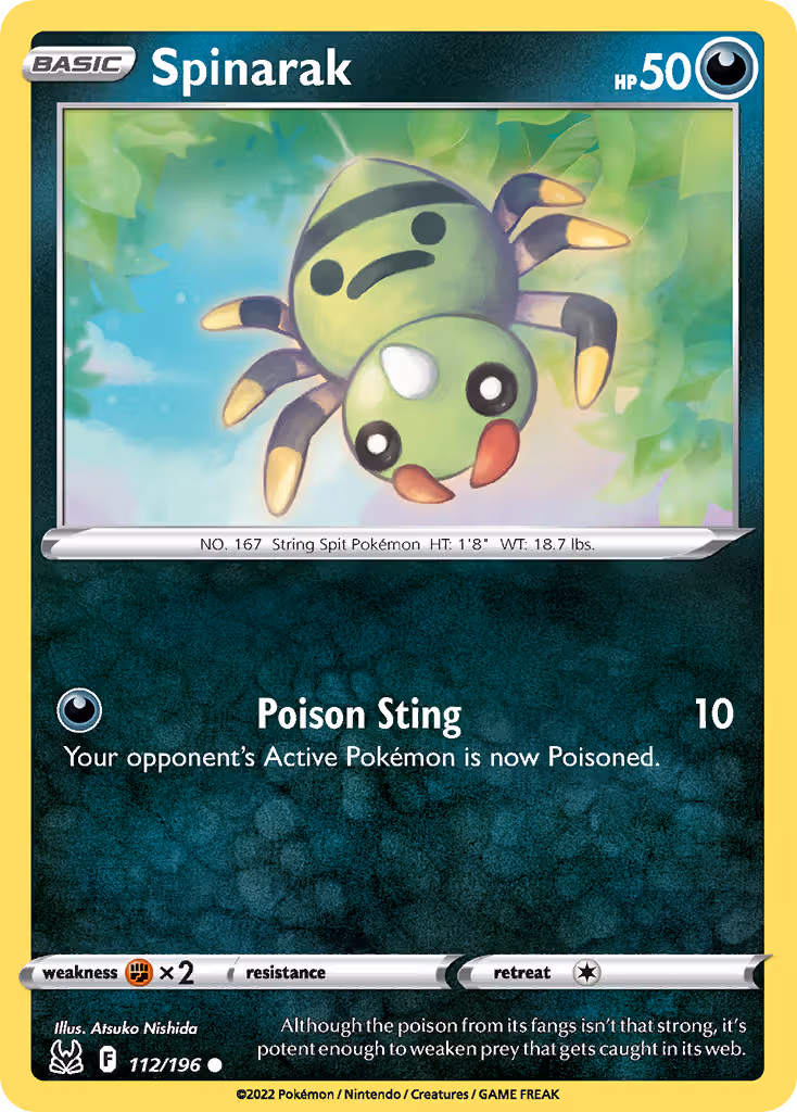 Spinarak 112/196 Pokemon card