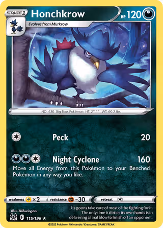 Honchkrow 115/196 Pokemon card