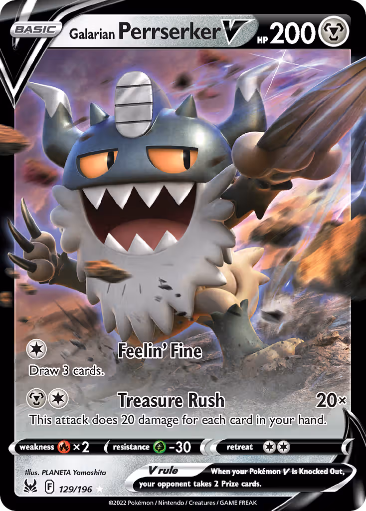 Galarian Perrserker V 129/196 Pokemon card