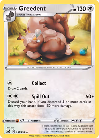 Greedent 151/196 Pokemon card