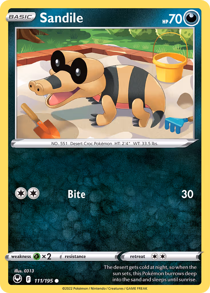 Sandile 111/195 Pokemon card