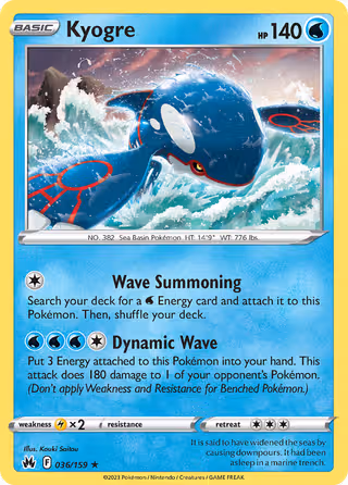 Kyogre 36/159 Pokemon card
