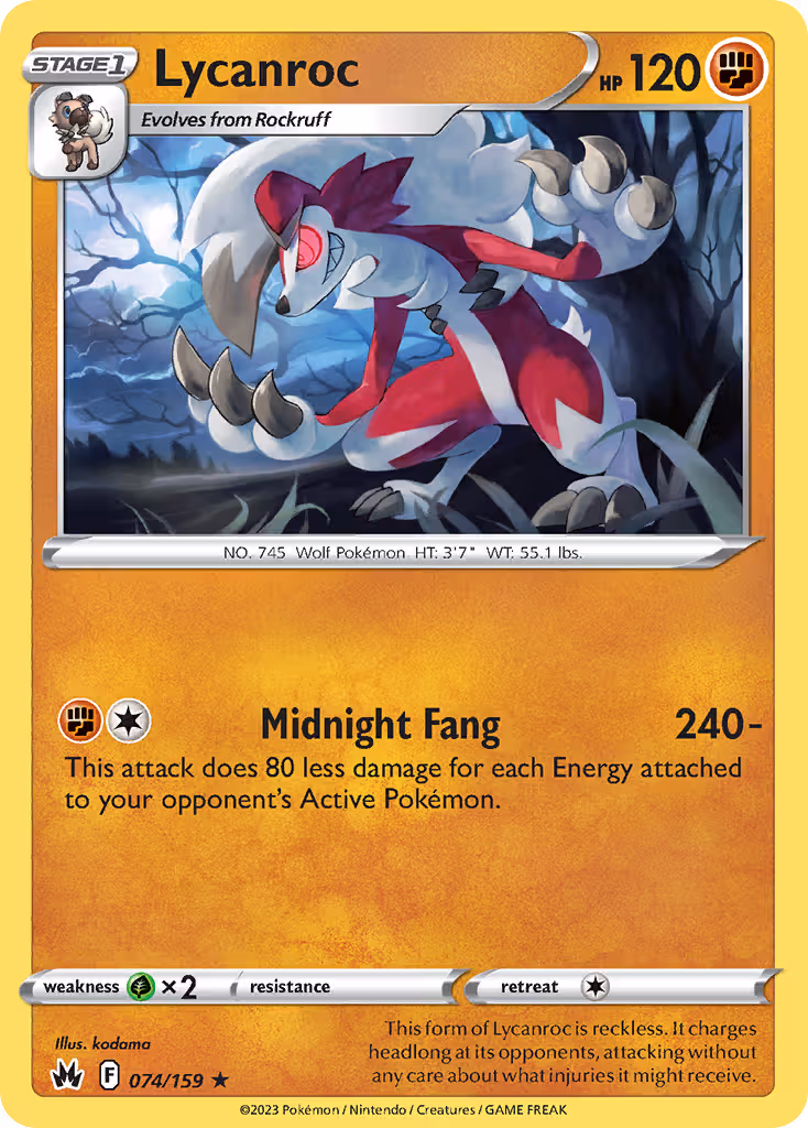 Lycanroc 74/159 Pokemon card