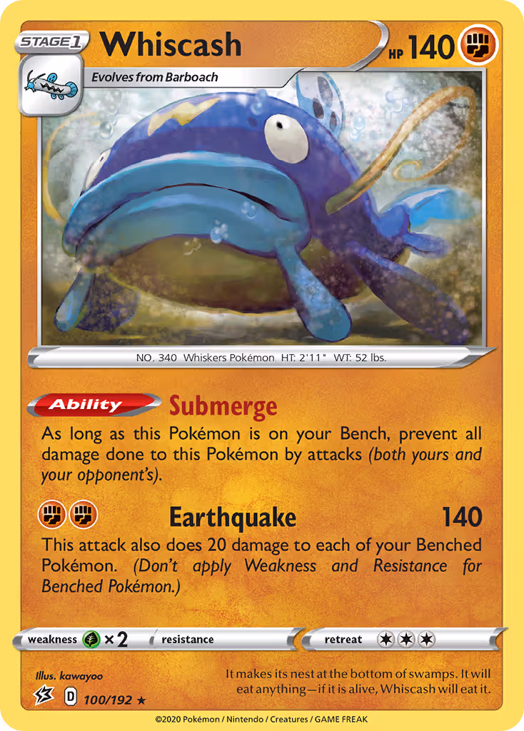 Whiscash 100/192 Pokemon card