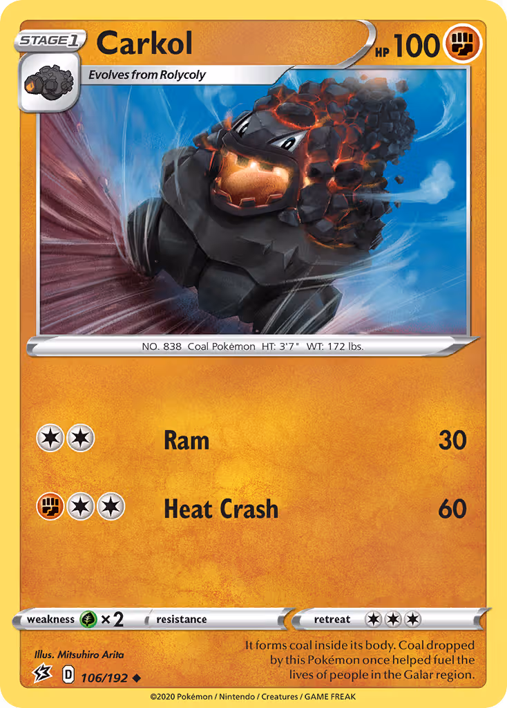 Carkol 106/192 Pokemon card
