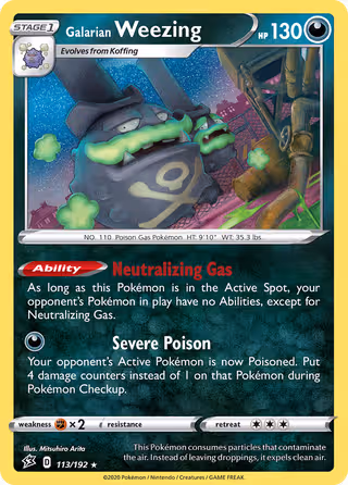Galarian Weezing 113/192 Pokemon card
