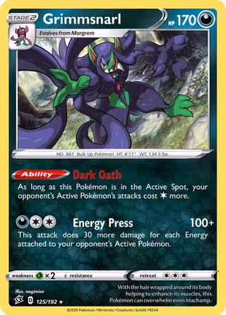 Grimmsnarl 125/192 Pokemon card
