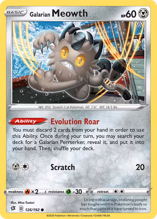 Galarian Meowth 126/192 Pokemon card