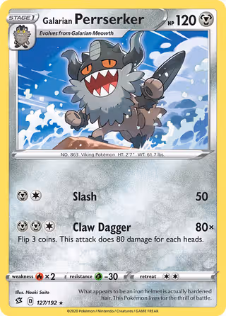 Galarian Perrserker 127/192 Pokemon card