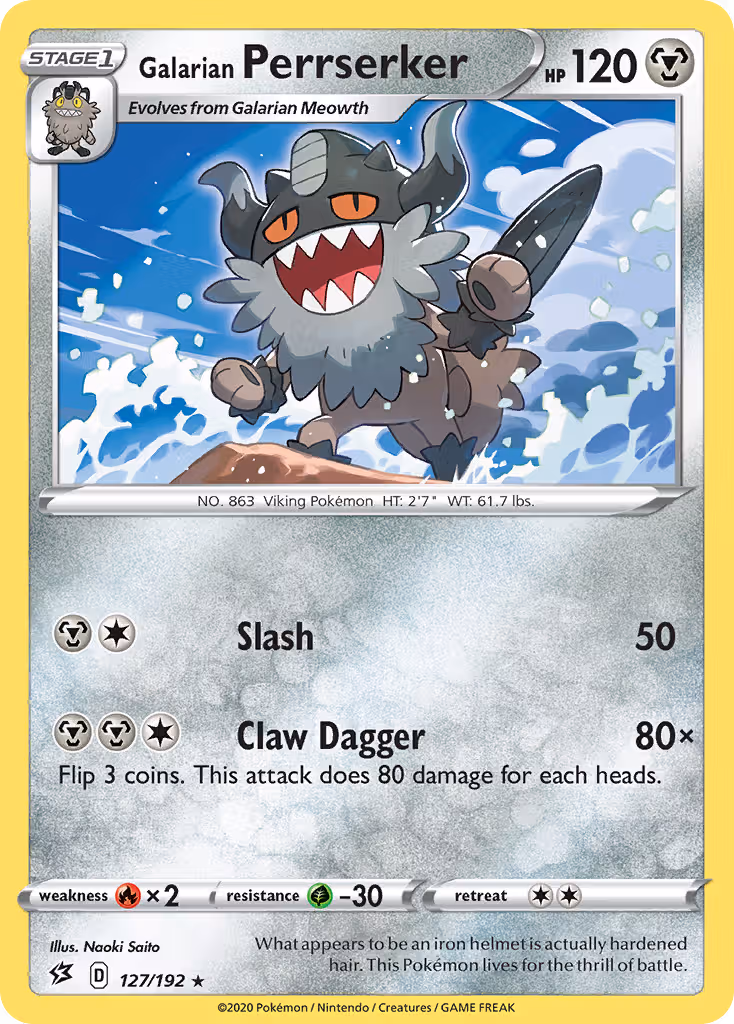 Galarian Perrserker 127/192 Pokemon card