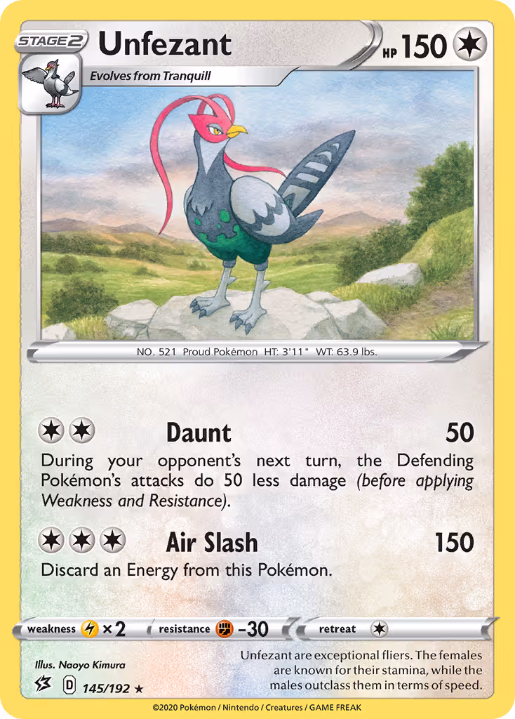 Unfezant 145/192 Pokemon card