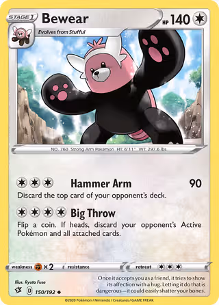 Bewear 150/192 Pokemon card