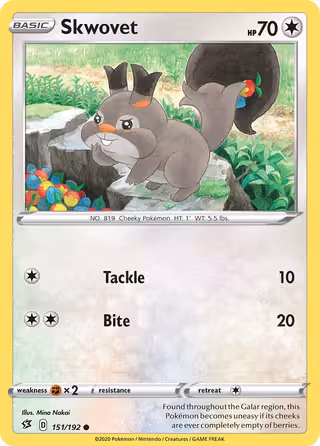 Skwovet 151/192 Pokemon card