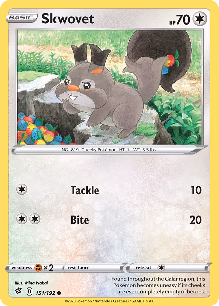 Skwovet 151/192 Pokemon card
