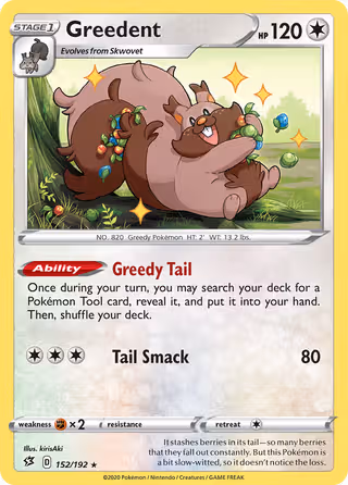 Greedent 152/192 Pokemon card