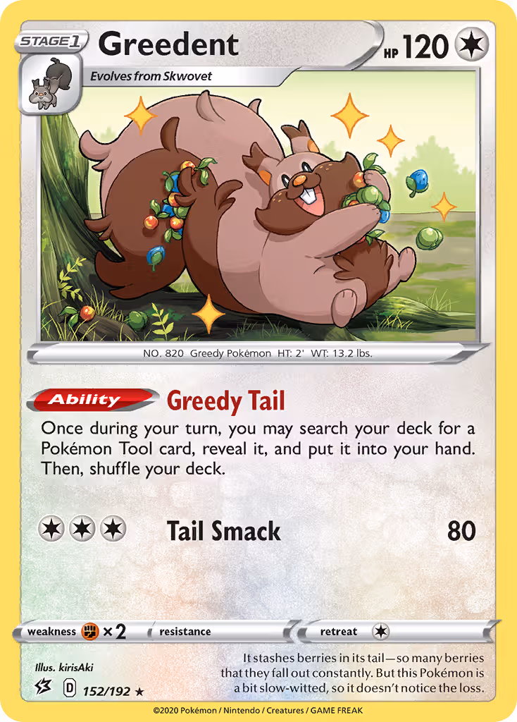 Greedent 152/192 Pokemon card