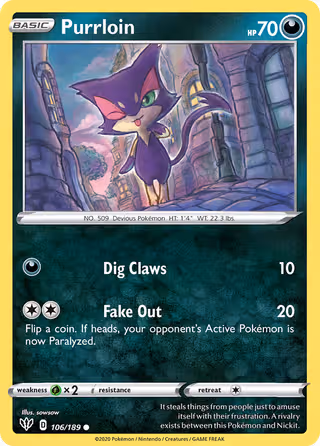 Purrloin 106/189 Pokemon card