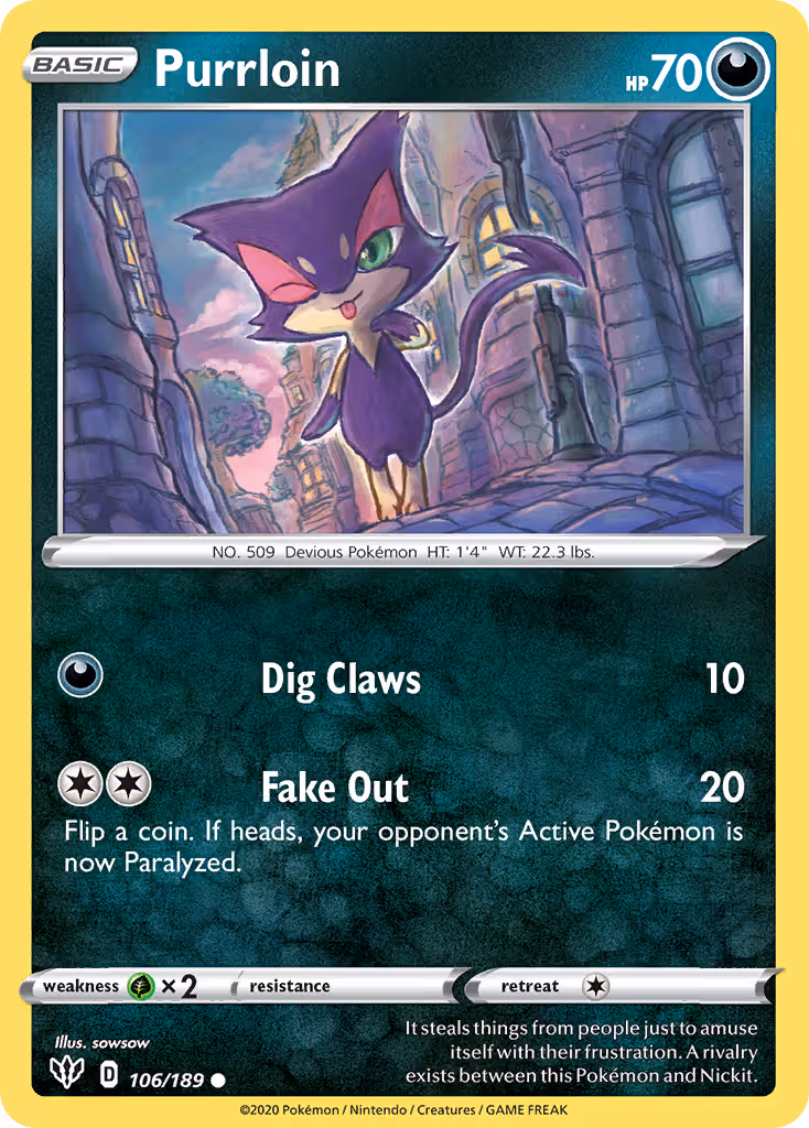 Purrloin 106/189 Pokemon card