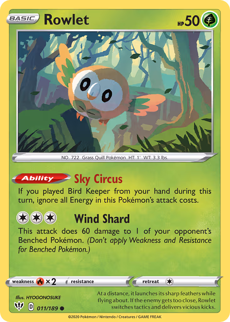 Rowlet 11/189 Pokemon card