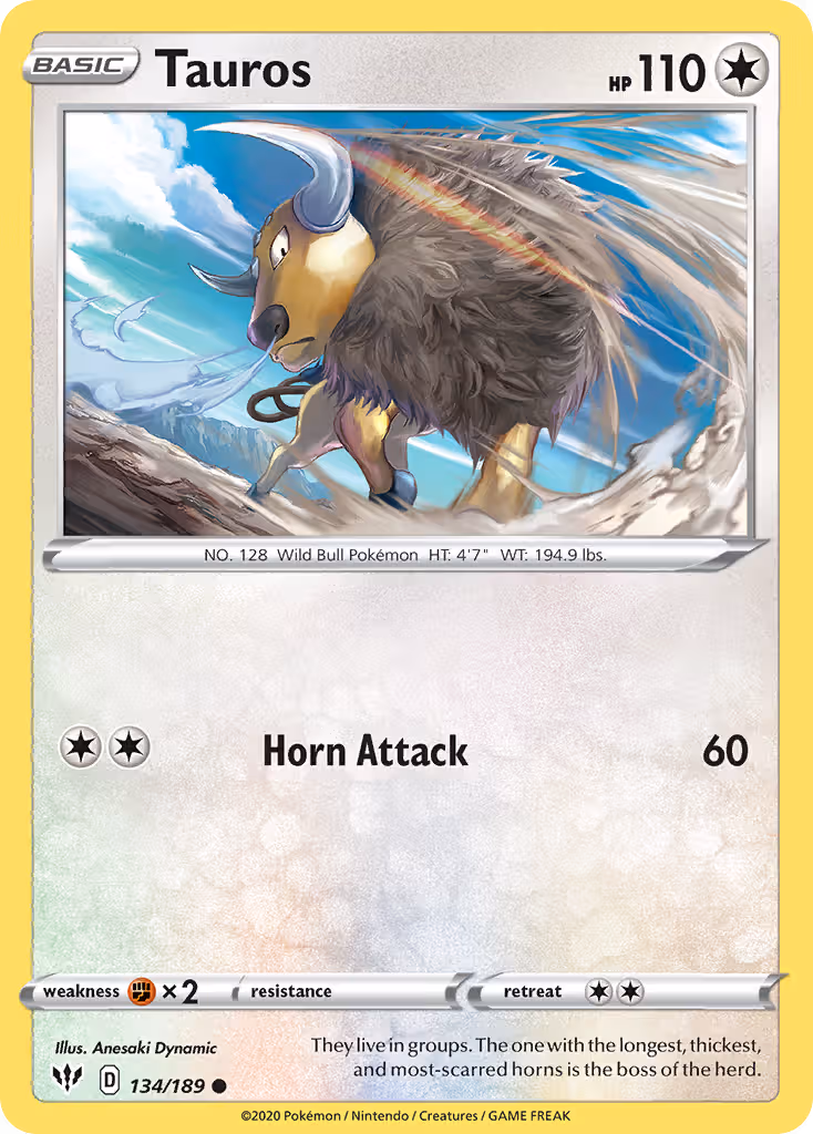 Tauros 134/189 Pokemon card