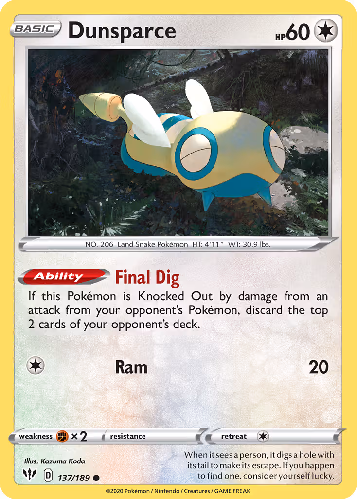 Dunsparce 137/189 Pokemon card