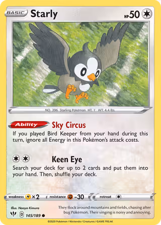 Starly 145/189 Pokemon card