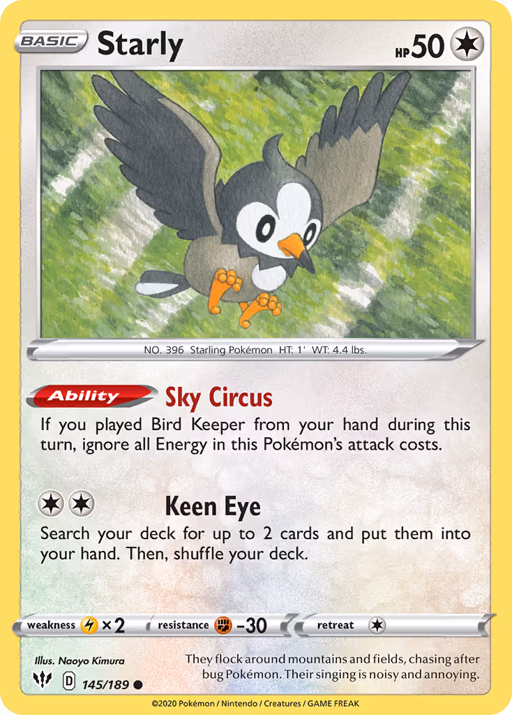 Starly 145/189 Pokemon card