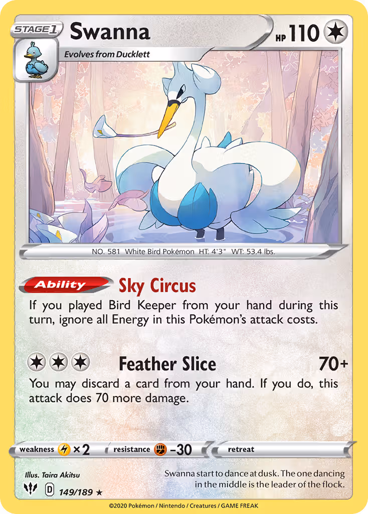 Swanna 149/189 Pokemon card