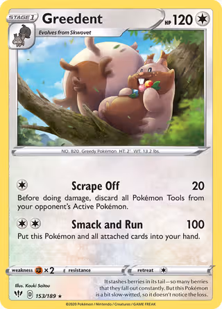 Greedent 153/189 Pokemon card
