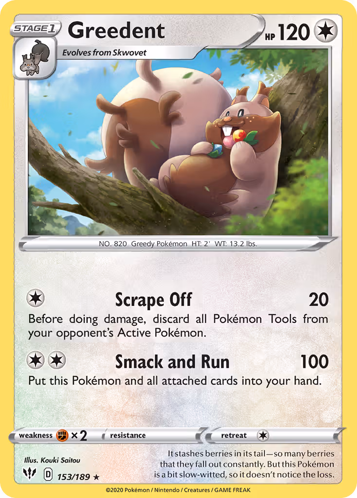 Greedent 153/189 Pokemon card