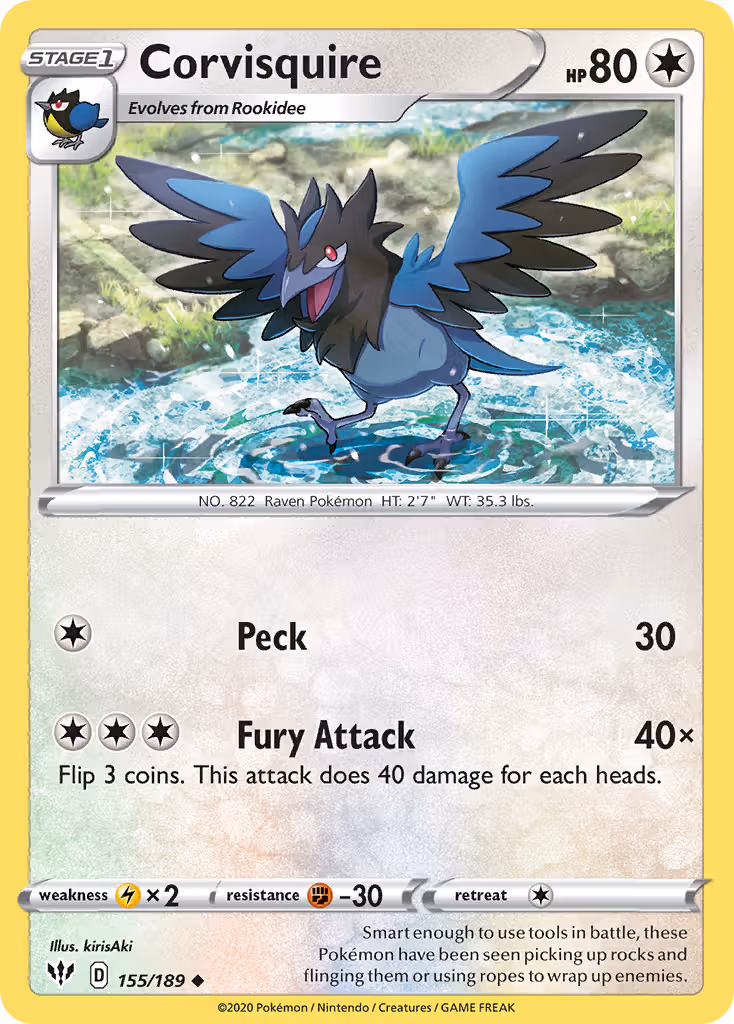 Corvisquire 155/189 Pokemon card