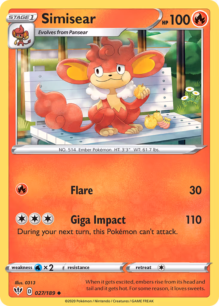Simisear 27/189 Pokemon card